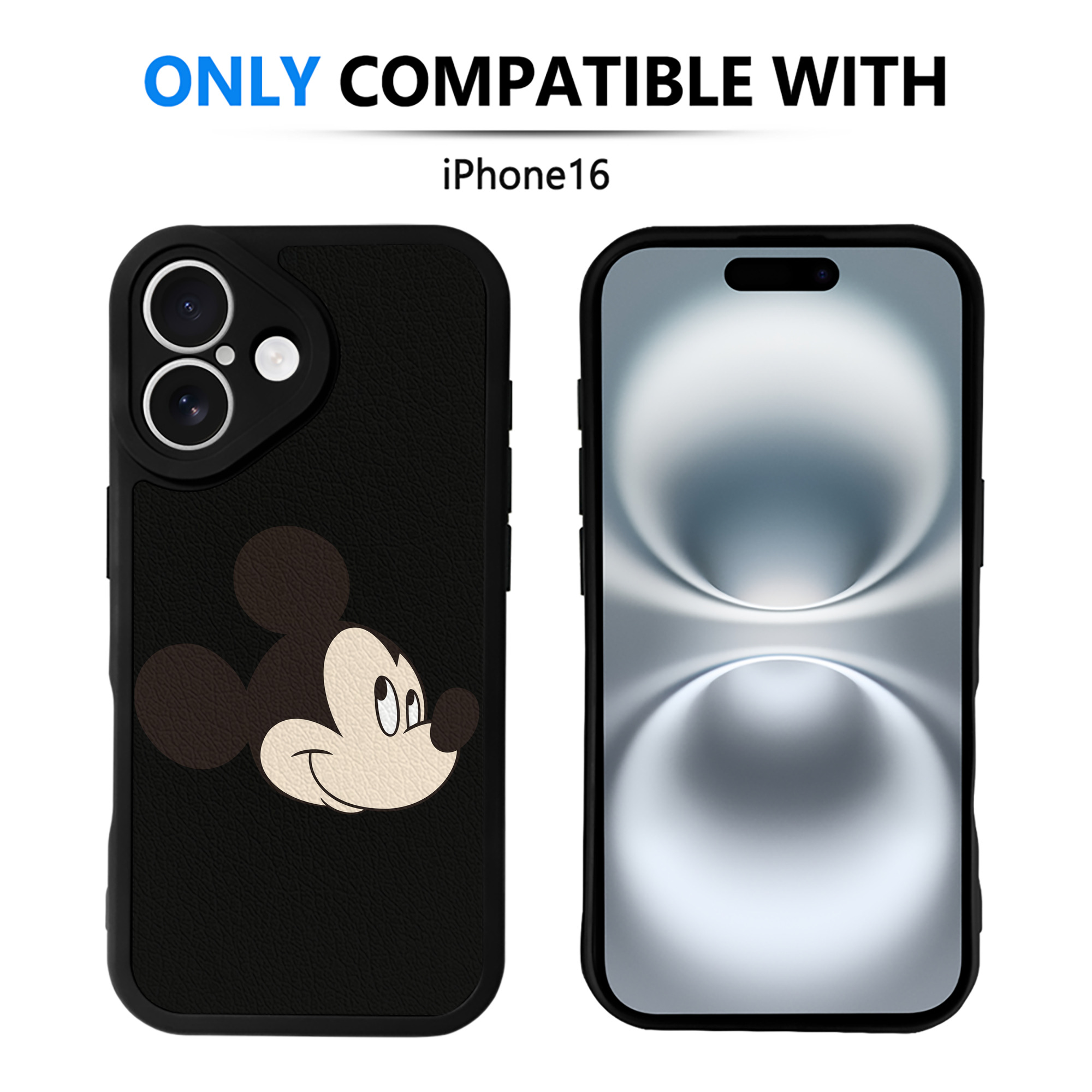 （画像用） ミッキーマウス Mickey Mouse 【iPhone 16シリーズ対応】シリコンスマホケース（レザー調） 材質：シリコン